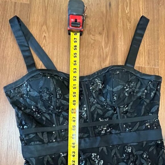 Blondie Nites Black Sequin Floral A-Line Formal Dress Gown Size 17 - Picture 9 of 14